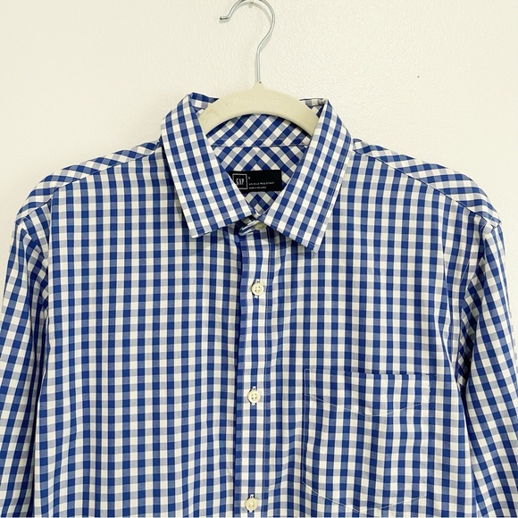 NWT GAP Men’s Wrinkle-Resistant Blue White Gingham Button-Down Shirt Size L - Picture 4 of 9